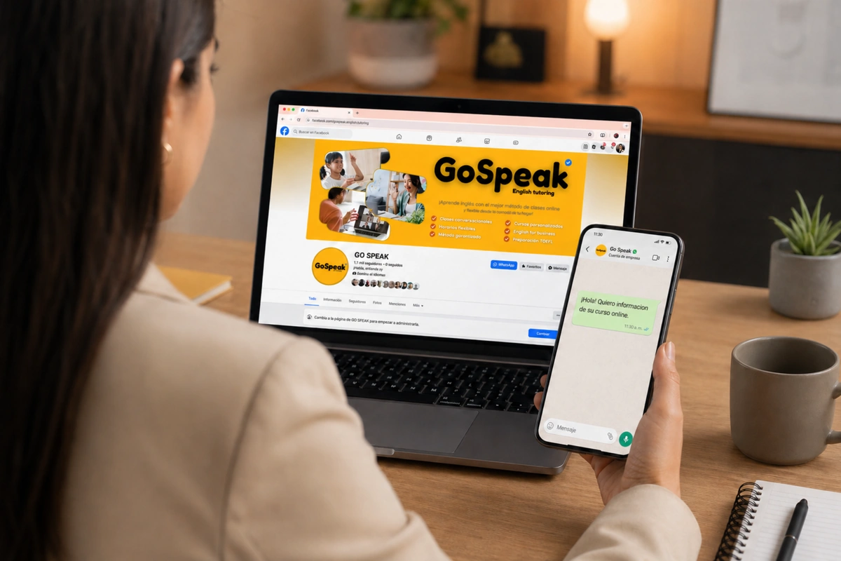 Persona solicitando información sobre clases de inglés en línea