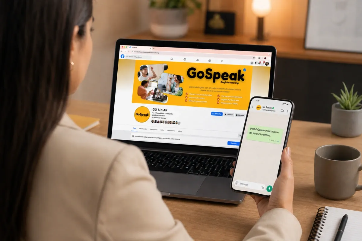 Persona solicitando información sobre clases de inglés en línea