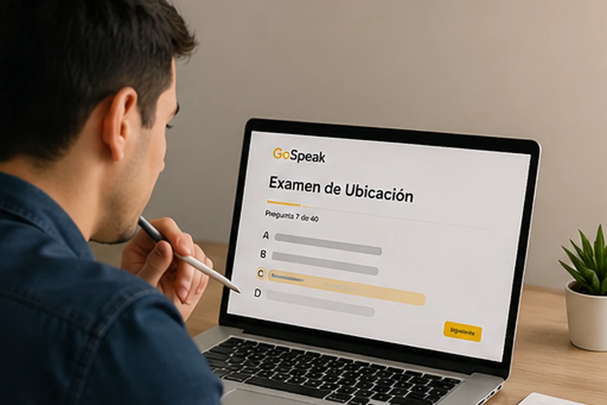 Alumno realizando un examen de ubicación de inglés en línea