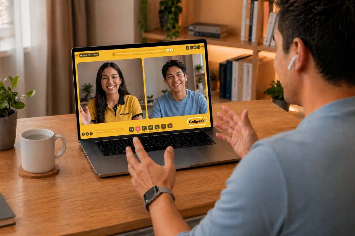 Alumno tomando clases de inglés en línea en GoSpeak