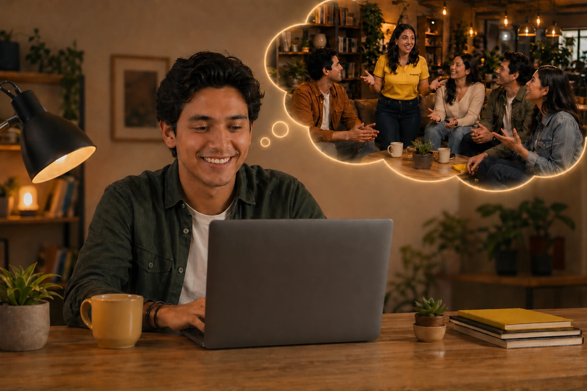 Alumno adulto tomando una clase de inglés en línea con GoSpeak